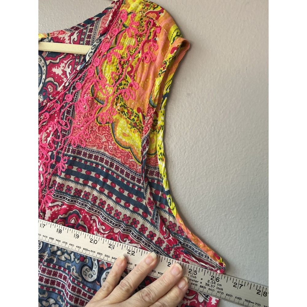 Sleeveless Printed Midi Dress in Pink and Yellow - Picture 6 of 8